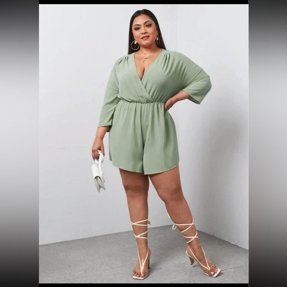 Plus Solid Surplice Front Romper